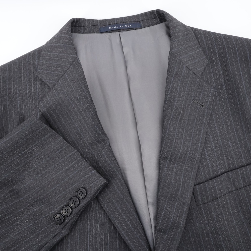 Vintage Burberry London Worsted‎ Wool Pinstripe Blazer Charcoal Grey Mens 44 REG